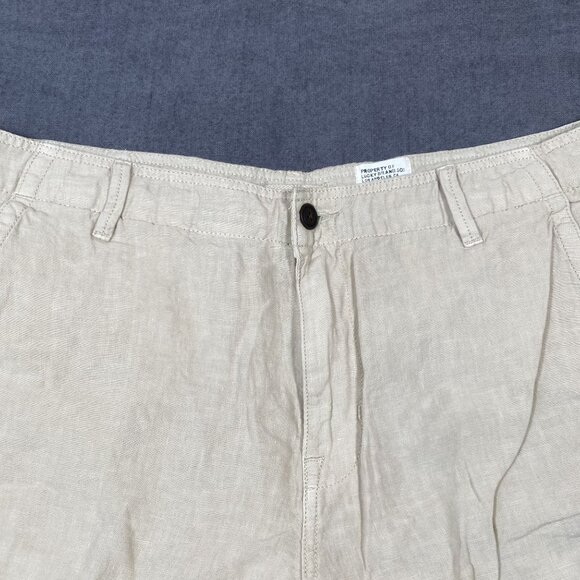 Lucky Brand Mens Beige Linen Cargo Shorts Size 38 With Buttoned Back Pockets - Picture 3 of 10